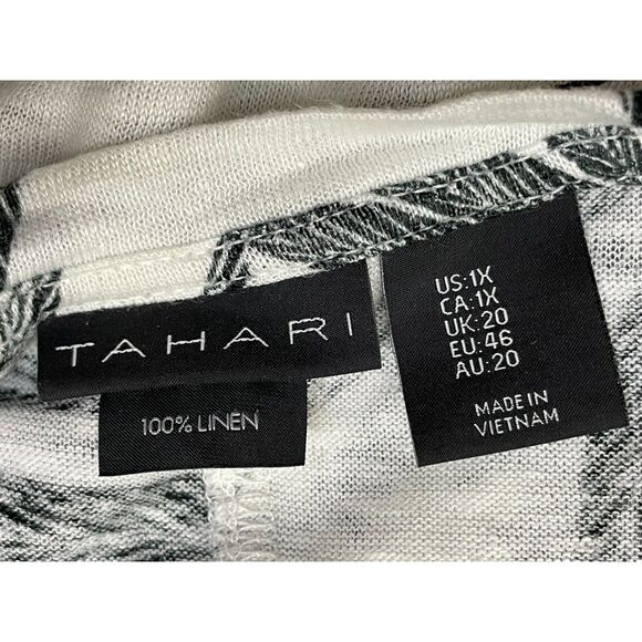 Tahari Women's 1X White Blouse Linen Top Tropical Leaf Beach Vacation Summer - Picture 3 of 7